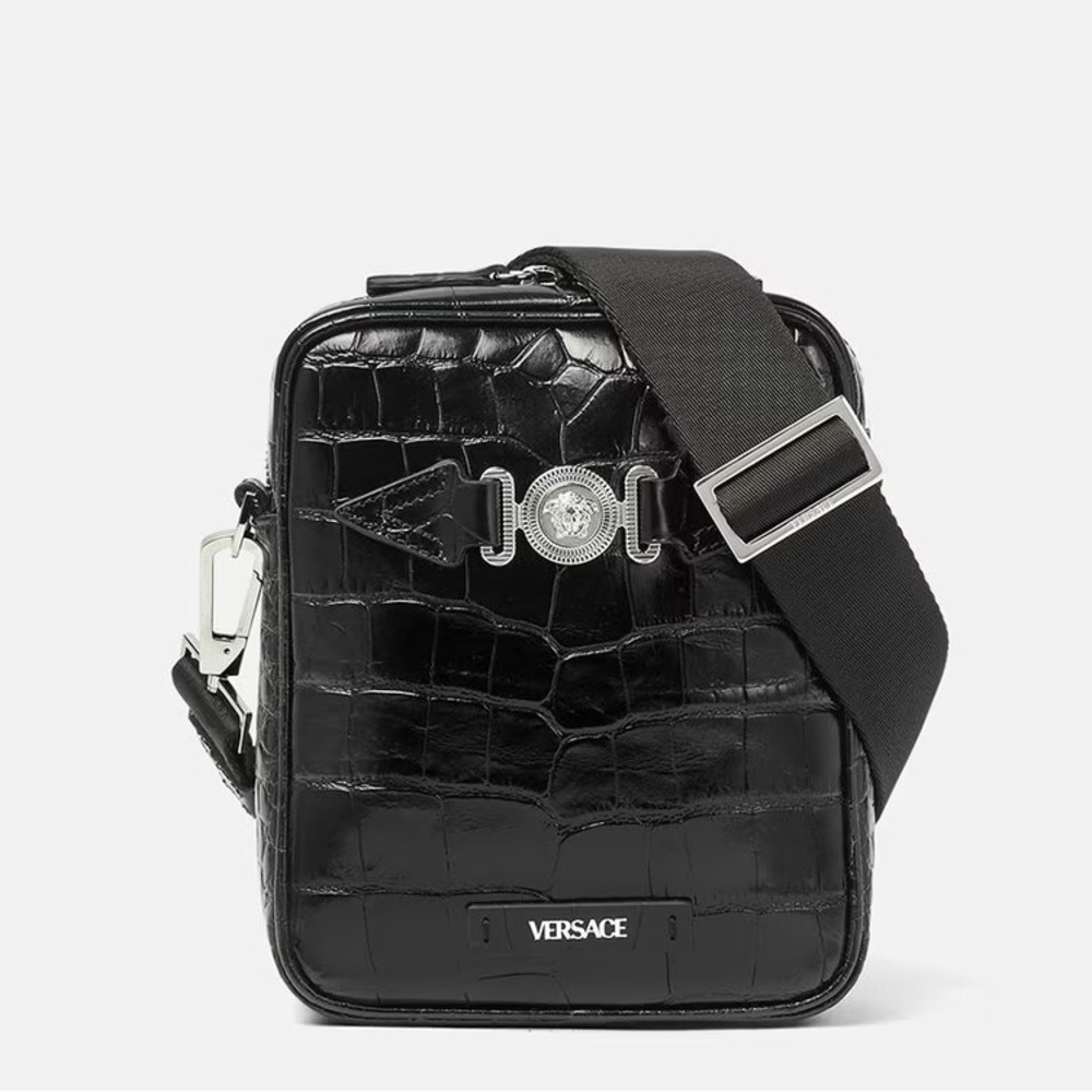 Versace croc effect leather Medusa biggie logo monogram crossbody bag NEW - Picture 1 of 10